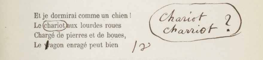 hésitation graphique de Baudelaire : chariot ou charriot