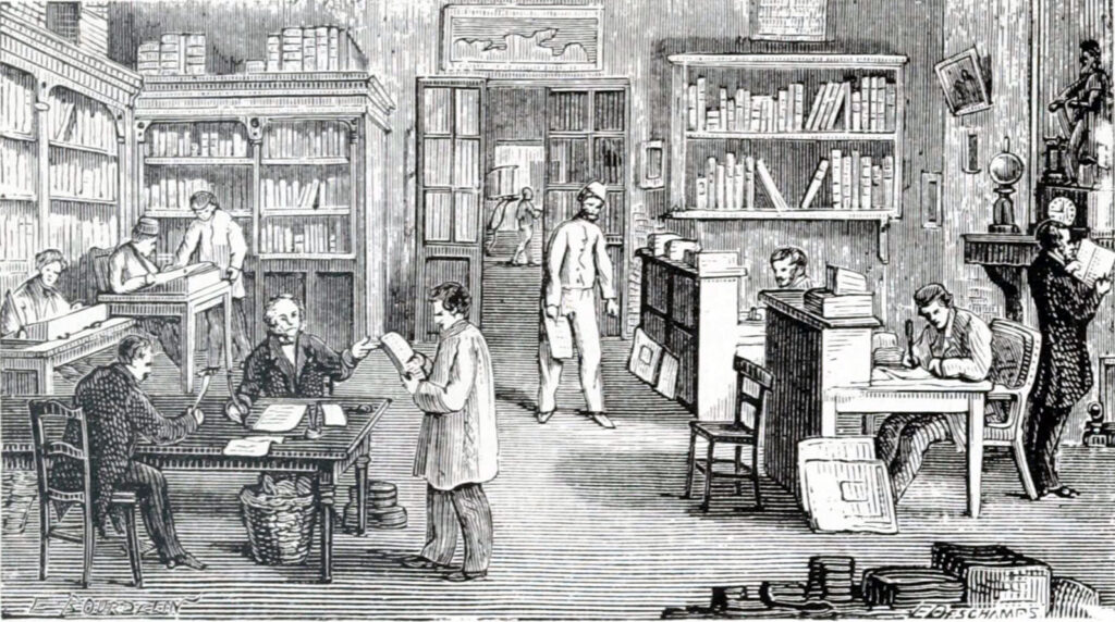 bureau des correcteurs à l'imprimerie Paul Dupont, Clichy, 1867