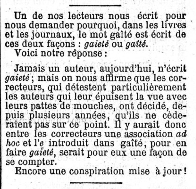 L'orthographe de “gaieté” fait débat au “Figaro”, 1878 Franck Antoni