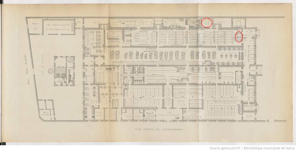 Plan complet de l'imprimerie Berger-Levrault en 1878