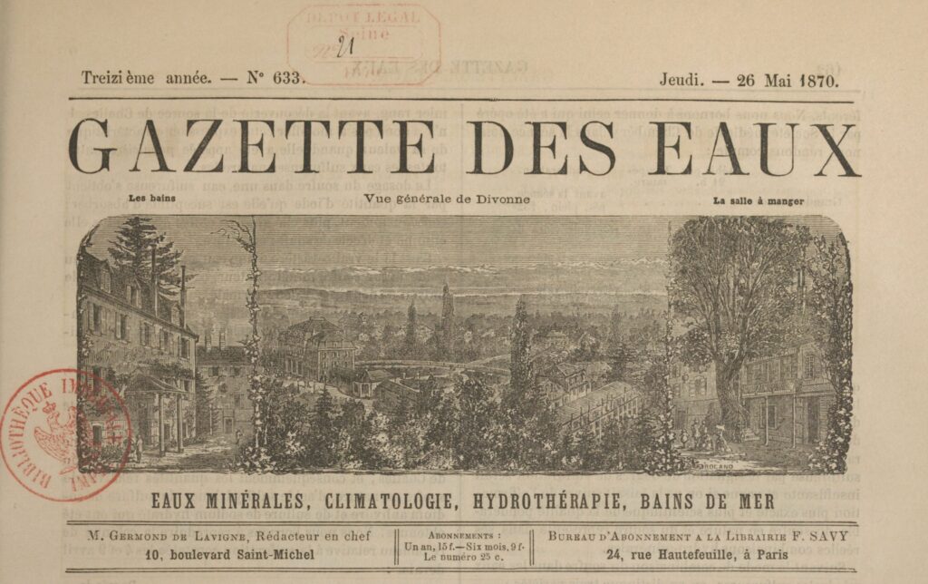 "La Gazette des eaux", 26 mai 1870.