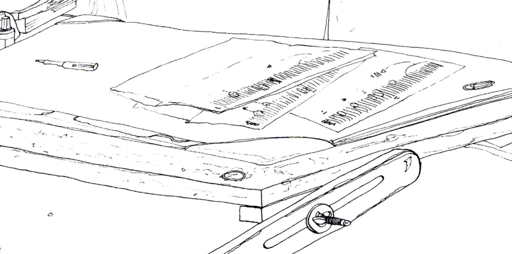 "Bureau des correcteurs. L'armoire aux dictionnaires" [détail]. Dessin © Nicolas Guilbert.