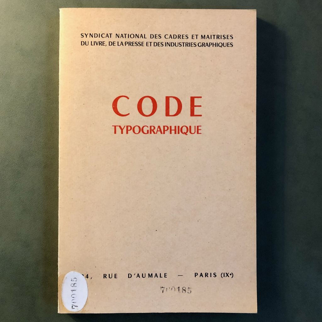 Couverture du "Code typographique", 5e édition, 1954