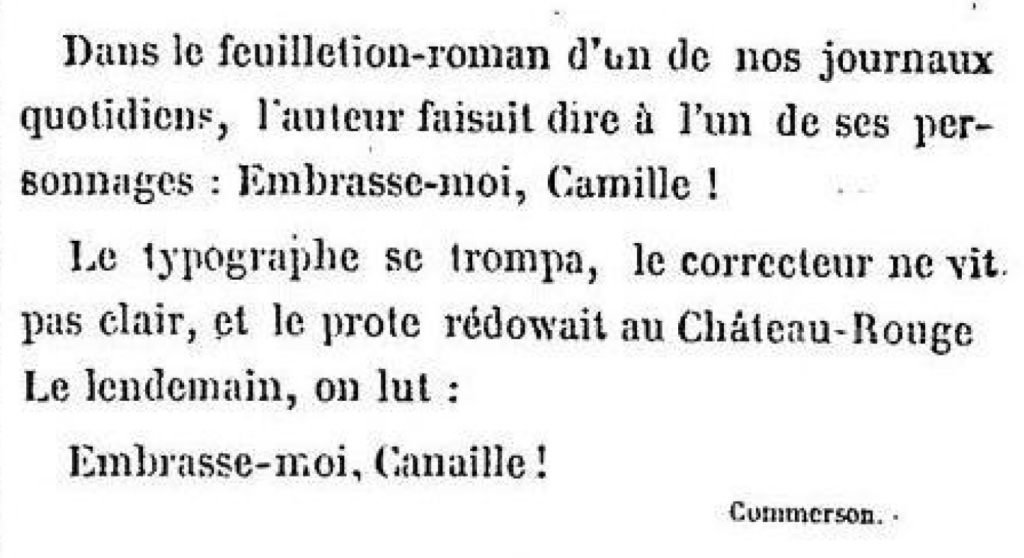 Extrait des "Distractions de correcteur" du journal "Le Tintamarre", années 1850