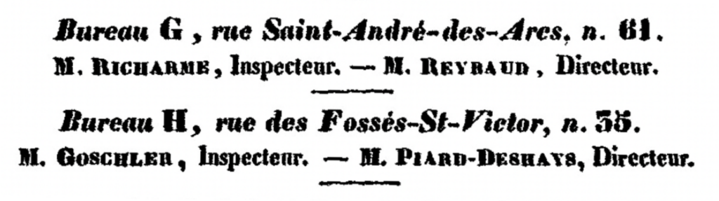 "Annuaire des postes", 1843, p. 19, détail. 