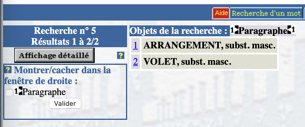 résultats de la recherche dans le TLFi
