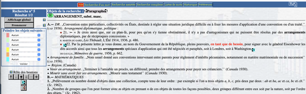 Tournure "en tant que de besoin" dans l'entrée "Arrangement" du TLFi