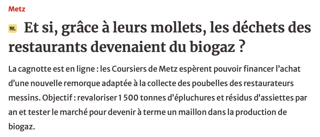 janotisme relevé dans "Le Républicain lorrain" du 1er décembre 2025 : "Et si, grâce à leurs mollets, les déchets des restaurants devenaient du biogaz ?"