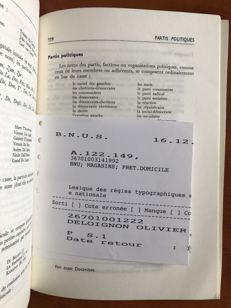 "Lexique des règles typographiques en usage à l'imprimerie nationale", 1971, emprunté par Olivier Deloignon