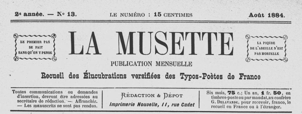 Manchette du numéro 13 de "La Musette", août 1884.
